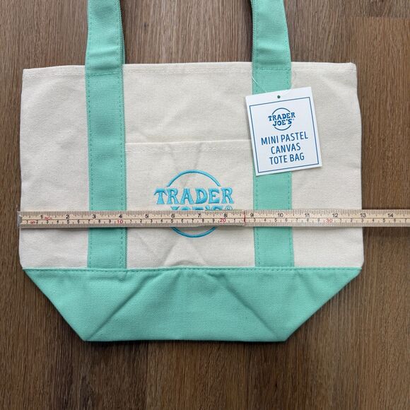 Trader Joe's Mini Tote Bag Green Pastel Canvas Limited Edition Spring - Picture 5 of 9